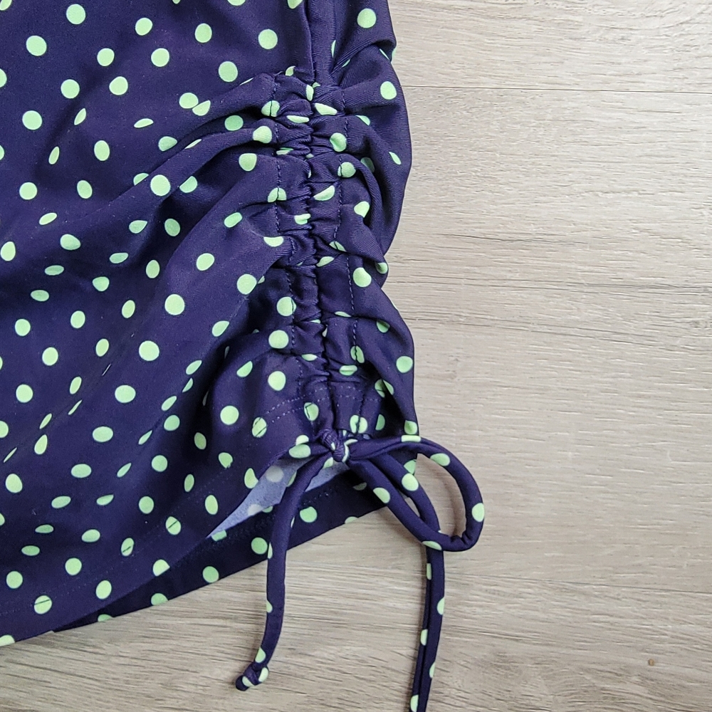 Meet Curve Womens XL Swimsuit Dress Blue Green Polka Dot Ruched Tie Sides NWT - Picture 11 of 11
